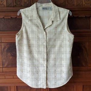 Lemon Grass Cream Embroidered Sleeveless Top - L